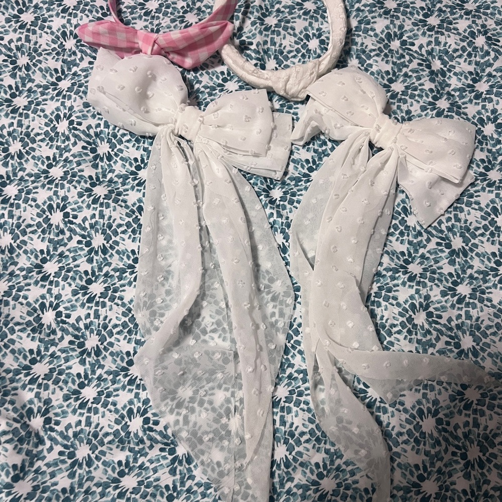 2 hair catchers and 2 white hair bow clip